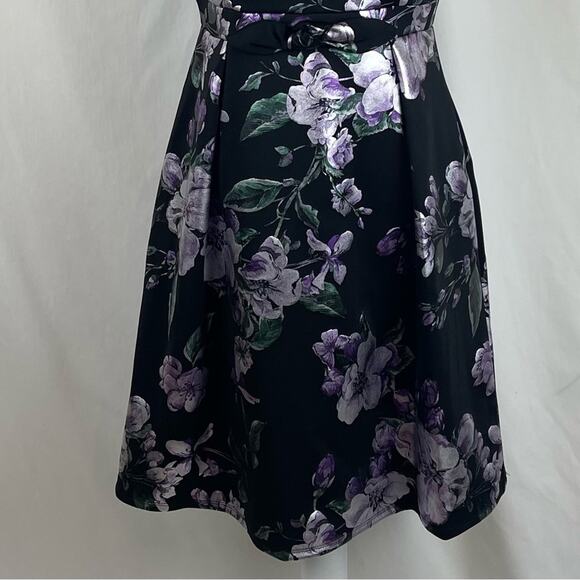 Stella & Julie Black W Metallic Floral Print Party WhimsiGoth Dress NWOT Size 6 - Picture 4 of 13